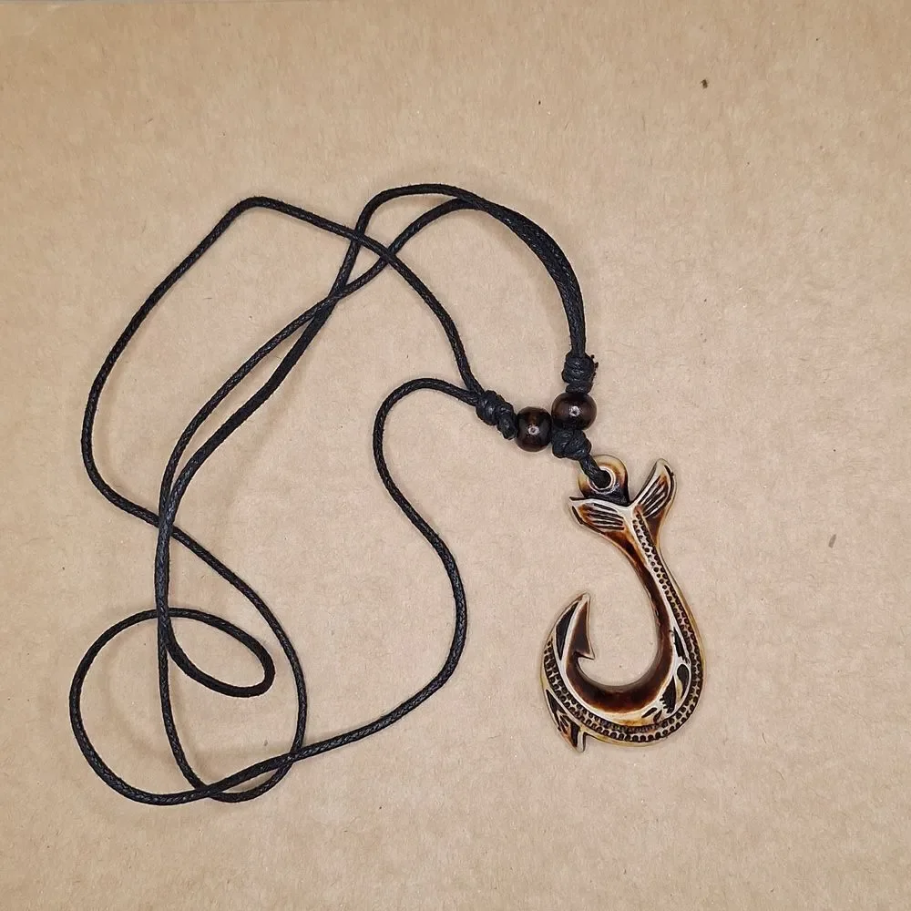 Maui Hawaiian fish hook necklace adjustable Tribal pendant nautical jewelry